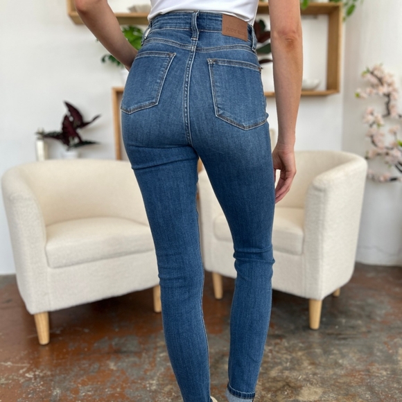 Skinny Stretch Slim Mid-Rise Denim Pants Cuffed Hem Judy Blue Jeans PLUS SIZE - Picture 7 of 14